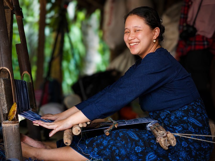 A weaver at a traditional handloom